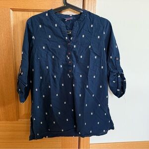 Navy Blue Tunic with White Square Pattern